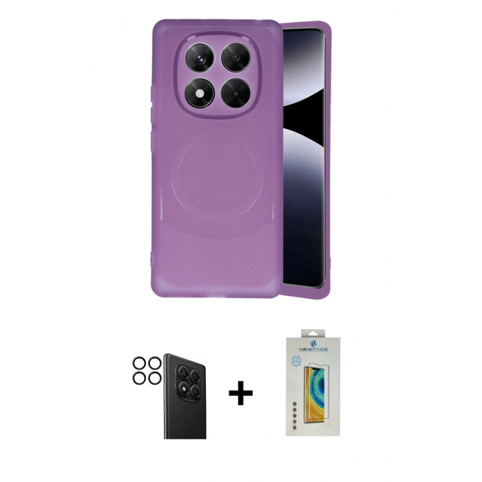 MARSİLYAN™- Redmi Note 14 Pro 4G Kılıf Ufuk Serisi - Şeffaf Polymer Nano Ekran Koruyucu + PVD Metal Kamera Lens - SH