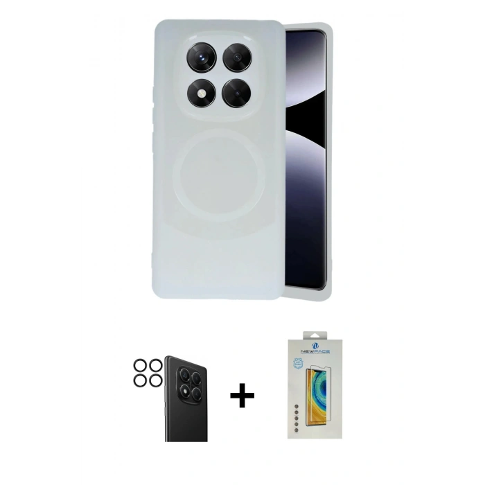 MARSİLYAN™- Redmi Note 14 Pro 4G Kılıf Ufuk Serisi - Şeffaf Polymer Nano Ekran Koruyucu + PVD Metal Kamera Lens - SH