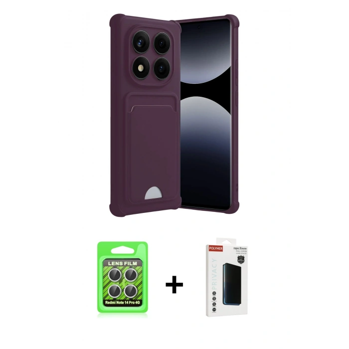 MARSİLYAN™- Redmi Note 14 Pro 4G Kılıf Vadi Çizgi Prime - Şeffaf Hayalet Polymer Nano Ekran Koruyucu + Gümüş Raze Metal Kamera Lens