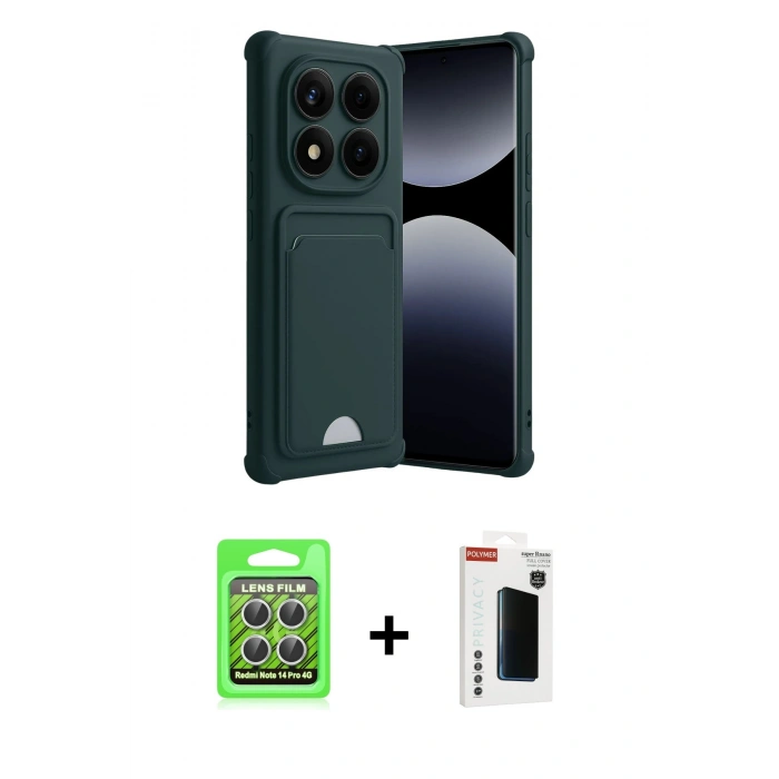 MARSİLYAN™- Redmi Note 14 Pro 4G Kılıf Vadi Çizgi Prime - Şeffaf Hayalet Polymer Nano Ekran Koruyucu + Gümüş Raze Metal Kamera Lens