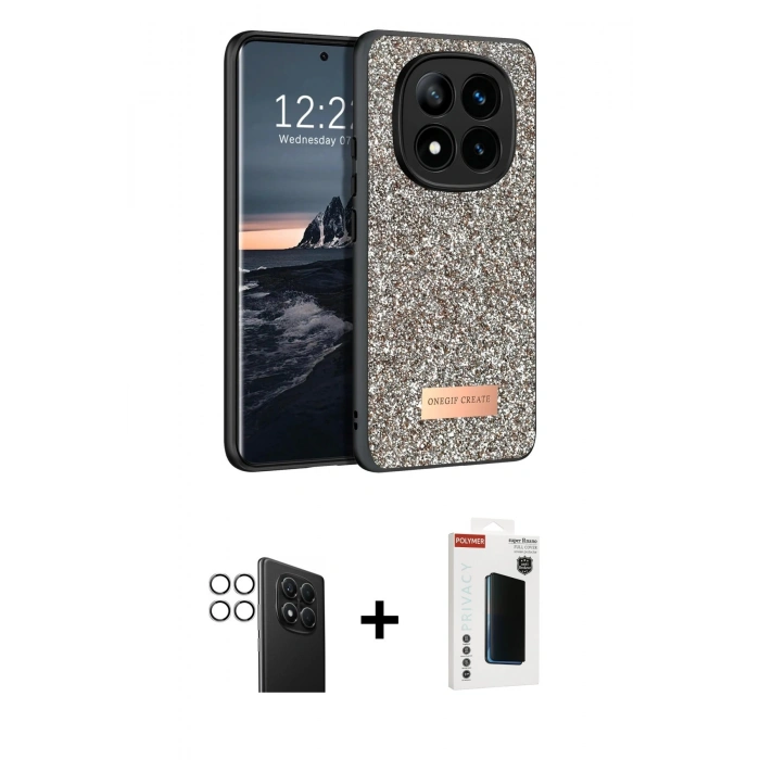 MARSİLYAN™- Redmi Note 14 Pro 4G Kılıf Vadi Klasik Serisi - Şeffaf Hayalet Polymer Nano Ekran Koruyucu + PVD Metal Kamera Lens - GS