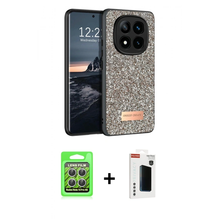 MARSİLYAN™- Redmi Note 14 Pro 4G Kılıf Vadi Klasik Serisi - Şeffaf Hayalet Polymer Nano Ekran Koruyucu + Raze Metal Kamera Lens - GS