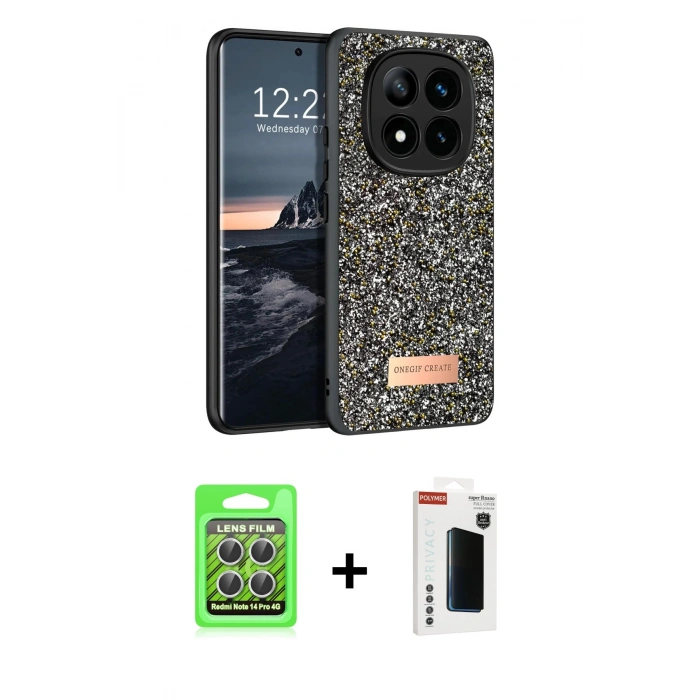 MARSİLYAN™- Redmi Note 14 Pro 4G Kılıf Vadi Klasik Serisi - Şeffaf Hayalet Polymer Nano Ekran Koruyucu + Raze Metal Kamera Lens - GS
