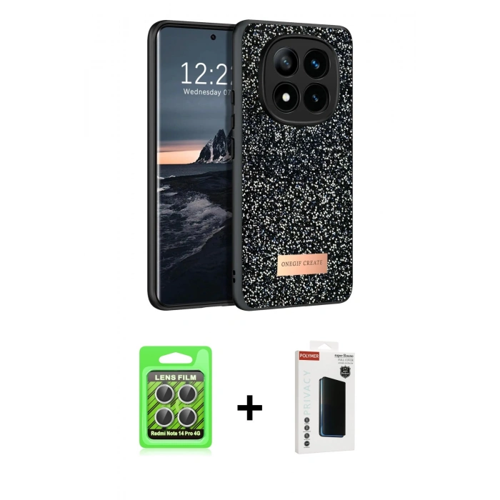 MARSİLYAN™- Redmi Note 14 Pro 4G Kılıf Vadi Klasik Serisi - Şeffaf Hayalet Polymer Nano Ekran Koruyucu + Raze Metal Kamera Lens - GS