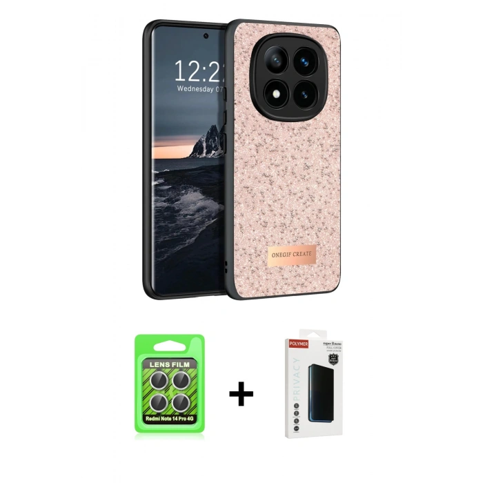 MARSİLYAN™- Redmi Note 14 Pro 4G Kılıf Vadi Klasik Serisi - Şeffaf Hayalet Polymer Nano Ekran Koruyucu + Raze Metal Kamera Lens - GS