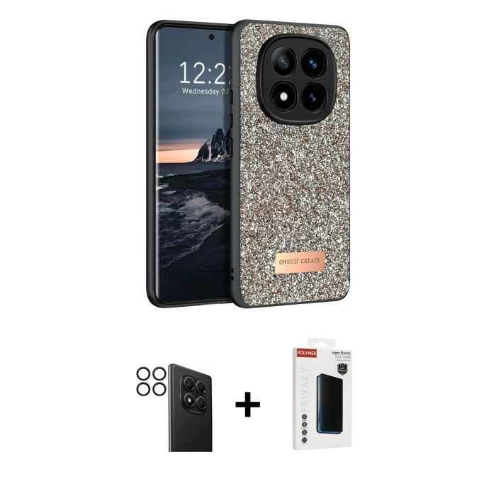 MARSİLYAN™- Redmi Note 14 Pro 4G Kılıf Vadi Klasik Serisi - Şeffaf Hayalet Polymer Nano Ekran Koruyucu + Siyah PVD Metal Kamera Lens