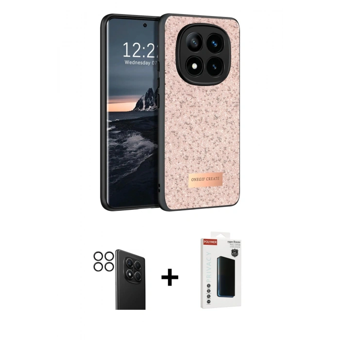 MARSİLYAN™- Redmi Note 14 Pro 4G Kılıf Vadi Klasik Serisi - Şeffaf Hayalet Polymer Nano Ekran Koruyucu + Siyah PVD Metal Kamera Lens