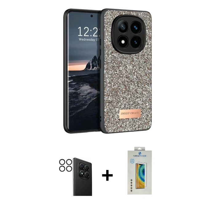 MARSİLYAN™- Redmi Note 14 Pro 4G Kılıf Vadi Klasik Serisi - Şeffaf Polymer Nano Ekran Koruyucu + PVD Metal Kamera Lens - SH