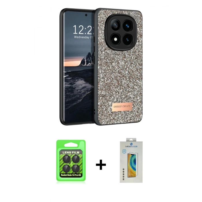 MARSİLYAN™- Redmi Note 14 Pro 4G Kılıf Vadi Klasik Serisi - Şeffaf Polymer Nano Ekran Koruyucu + Raze Metal Kamera Lens - SH