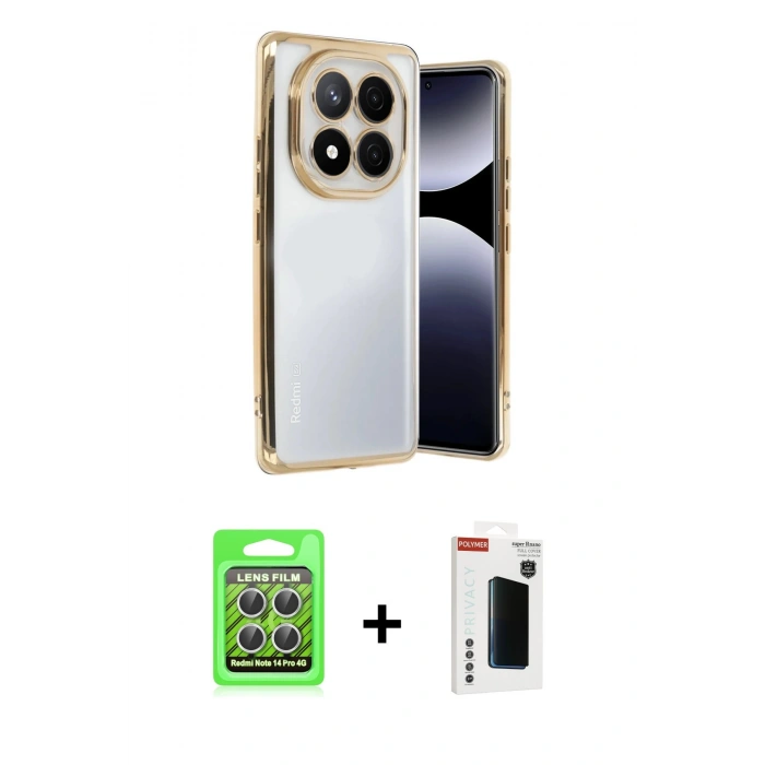 MARSİLYAN™- Redmi Note 14 Pro 4G Kılıf Vadi Minimal - Şeffaf Hayalet Polymer Nano Ekran Koruyucu + Raze Metal Kamera Lens - GS