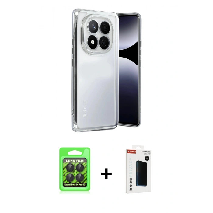 MARSİLYAN™- Redmi Note 14 Pro 4G Kılıf Vadi Minimal - Şeffaf Hayalet Polymer Nano Ekran Koruyucu + Raze Metal Kamera Lens - SH