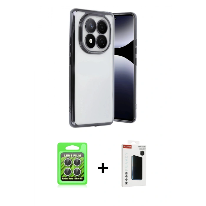 MARSİLYAN™- Redmi Note 14 Pro 4G Kılıf Vadi Minimal - Şeffaf Hayalet Polymer Nano Ekran Koruyucu + Raze Metal Kamera Lens - GS