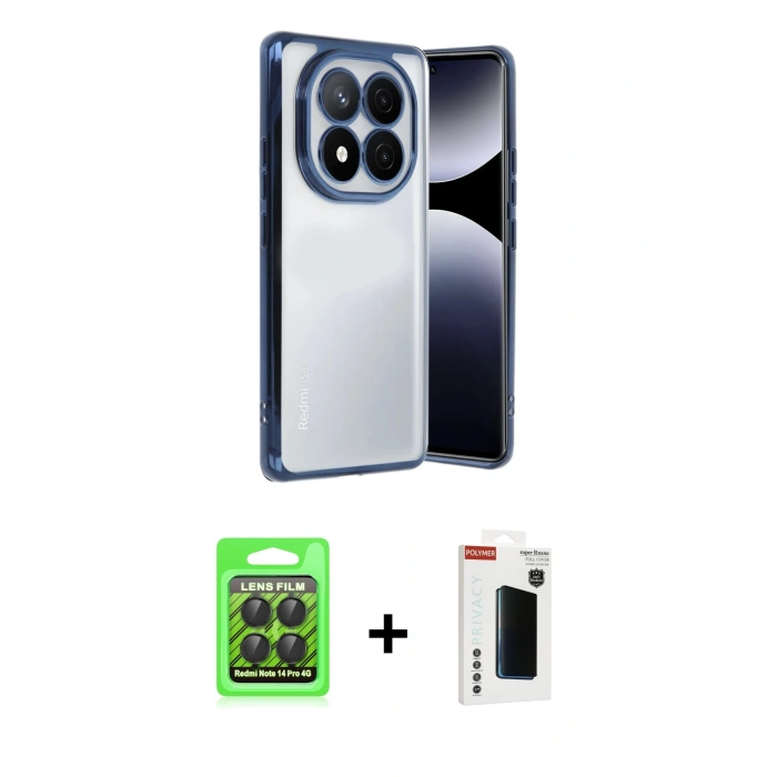 MARSİLYAN™- Redmi Note 14 Pro 4G Kılıf Vadi Minimal - Şeffaf Hayalet Polymer Nano Ekran Koruyucu + Raze Metal Kamera Lens - SH