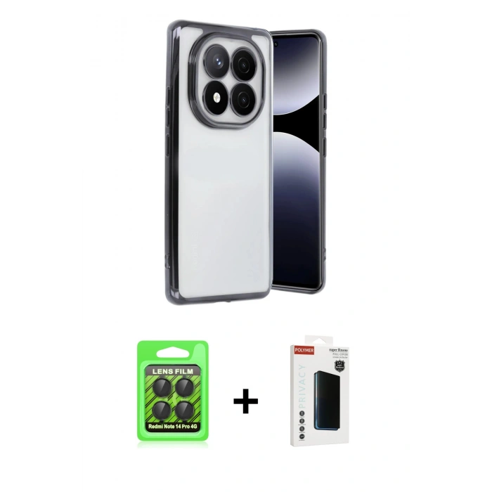 MARSİLYAN™- Redmi Note 14 Pro 4G Kılıf Vadi Minimal - Şeffaf Hayalet Polymer Nano Ekran Koruyucu + Raze Metal Kamera Lens - SH