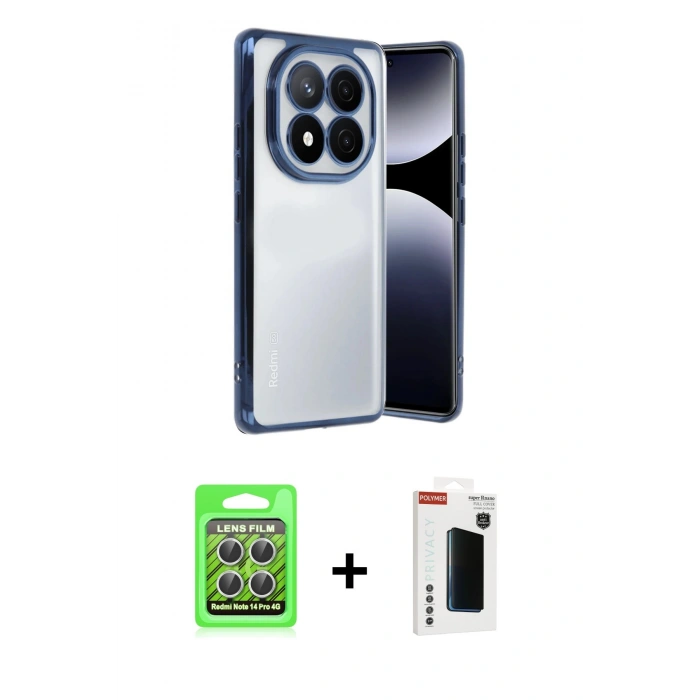 MARSİLYAN™- Redmi Note 14 Pro 4G Kılıf Vadi Minimal - Şeffaf Hayalet Polymer Nano Ekran Koruyucu + Raze Metal Kamera Lens - GS