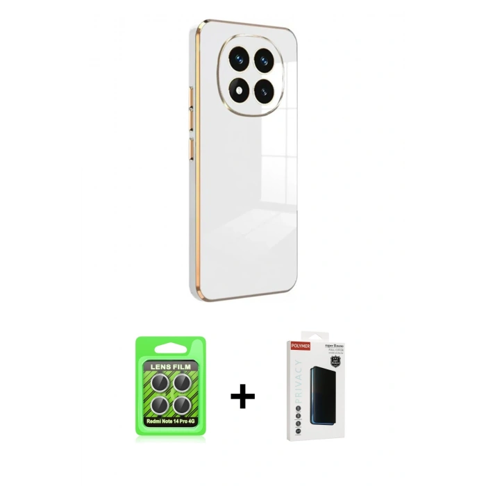 MARSİLYAN™- Redmi Note 14 Pro 4G Kılıf Yankı Serisi - Şeffaf Hayalet Polymer Nano Ekran Koruyucu + Gümüş Raze Metal Kamera Lens