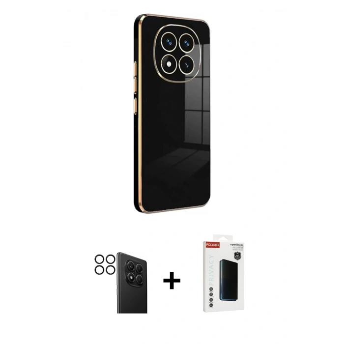 MARSİLYAN™- Redmi Note 14 Pro 4G Kılıf Yankı Serisi - Şeffaf Hayalet Polymer Nano Ekran Koruyucu + PVD Metal Kamera Lens - SH