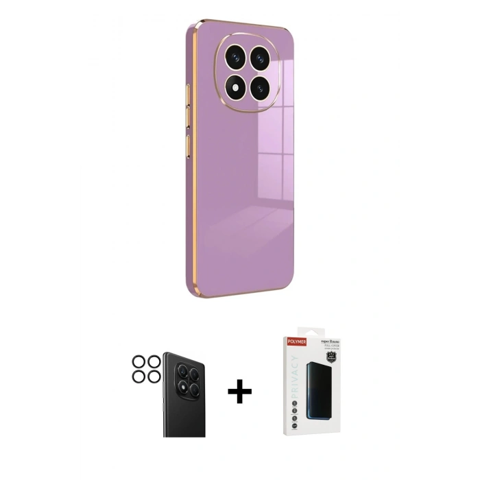 MARSİLYAN™- Redmi Note 14 Pro 4G Kılıf Yankı Serisi - Şeffaf Hayalet Polymer Nano Ekran Koruyucu + PVD Metal Kamera Lens - SH