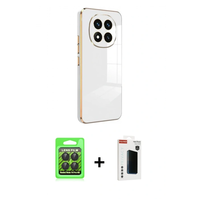 MARSİLYAN™- Redmi Note 14 Pro 4G Kılıf Yankı Serisi - Şeffaf Hayalet Polymer Nano Ekran Koruyucu + Raze Metal Kamera Lens - SH