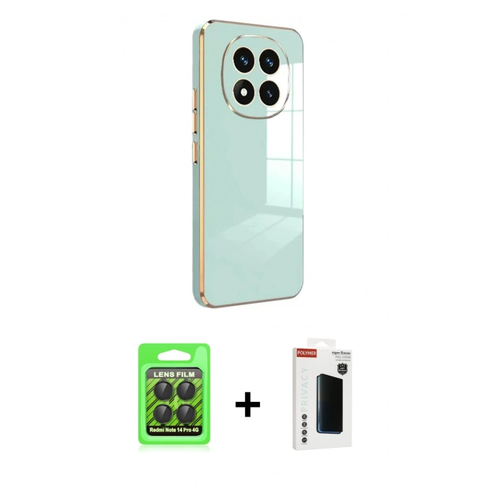 MARSİLYAN™- Redmi Note 14 Pro 4G Kılıf Yankı Serisi - Şeffaf Hayalet Polymer Nano Ekran Koruyucu + Raze Metal Kamera Lens - SH