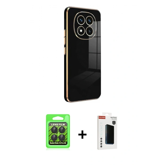 MARSİLYAN™- Redmi Note 14 Pro 4G Kılıf Yankı Serisi - Şeffaf Hayalet Polymer Nano Ekran Koruyucu + Raze Metal Kamera Lens - SH