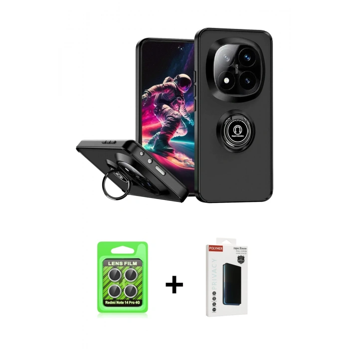 MARSİLYAN™- Redmi Note 14 Pro 4G Kılıf Yörünge Çizgi - Şeffaf Hayalet Polymer Nano Ekran Koruyucu + Raze Metal Kamera Lens - GS