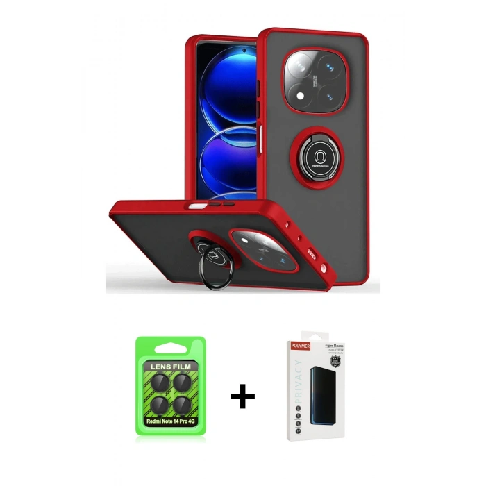 MARSİLYAN™- Redmi Note 14 Pro 4G Kılıf Yörünge Çizgi - Şeffaf Hayalet Polymer Nano Ekran Koruyucu + Siyah Raze Metal Kamera Lens