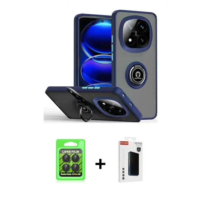 MARSİLYAN™- Redmi Note 14 Pro 4G Kılıf Yörünge Çizgi - Şeffaf Hayalet Polymer Nano Ekran Koruyucu + Siyah Raze Metal Kamera Lens