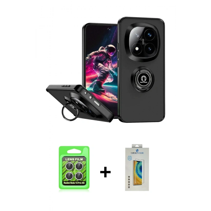 MARSİLYAN™- Redmi Note 14 Pro 4G Kılıf Yörünge Çizgi - Şeffaf Polymer Nano Ekran Koruyucu + Raze Metal Kamera Lens - GS