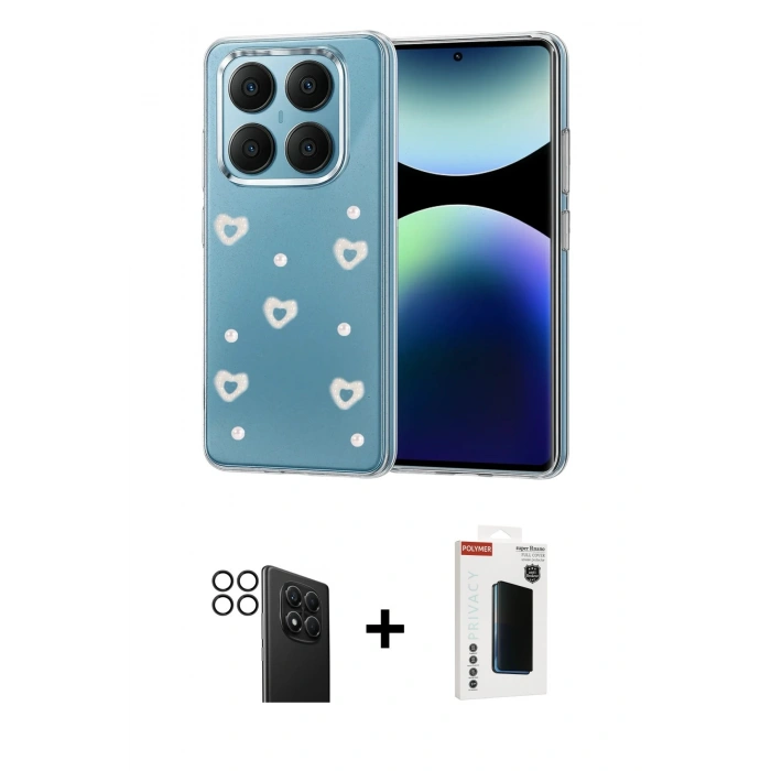 MARSİLYAN™- Redmi Note 14 Pro 4G Kılıf Yörünge Form - Şeffaf Hayalet Polymer Nano Ekran Koruyucu + Siyah PVD Metal Kamera Lens