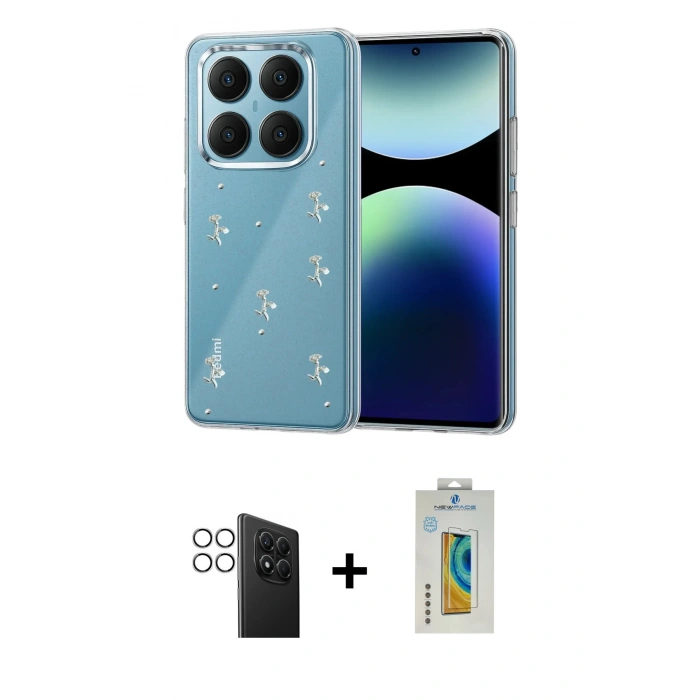 MARSİLYAN™- Redmi Note 14 Pro 4G Kılıf Yörünge Form - Şeffaf Polymer Nano Ekran Koruyucu + PVD Metal Kamera Lens - GS