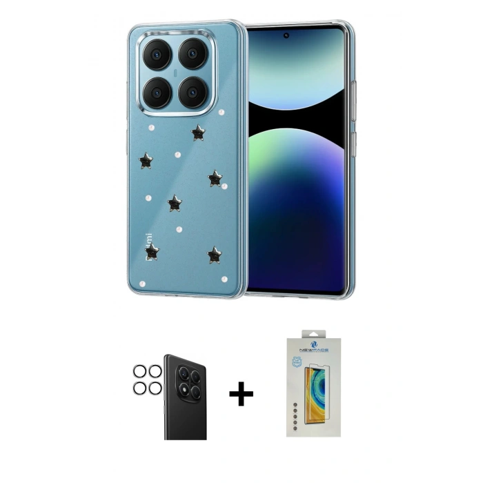 MARSİLYAN™- Redmi Note 14 Pro 4G Kılıf Yörünge Form - Şeffaf Polymer Nano Ekran Koruyucu + PVD Metal Kamera Lens - GS