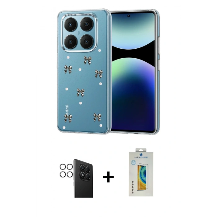 MARSİLYAN™- Redmi Note 14 Pro 4G Kılıf Yörünge Form - Şeffaf Polymer Nano Ekran Koruyucu + PVD Metal Kamera Lens - GS