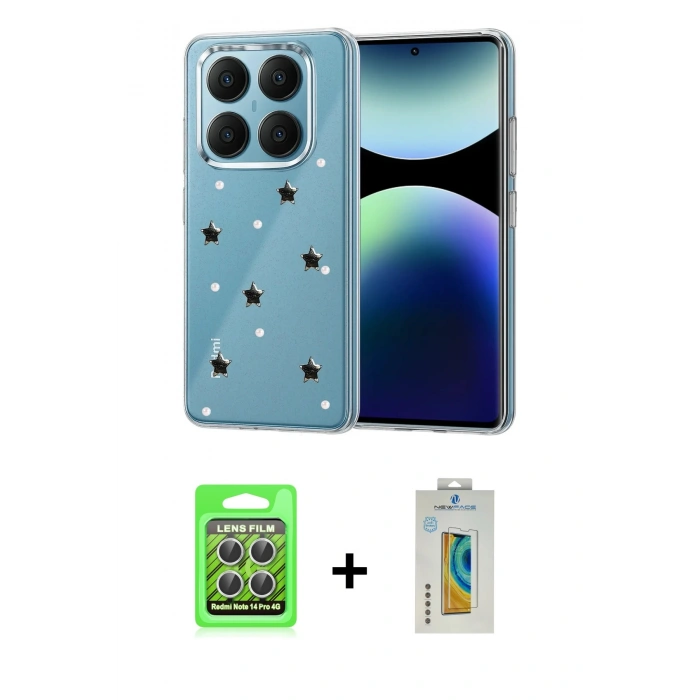MARSİLYAN™- Redmi Note 14 Pro 4G Kılıf Yörünge Form - Şeffaf Polymer Nano Ekran Koruyucu + Raze Metal Kamera Lens - GS