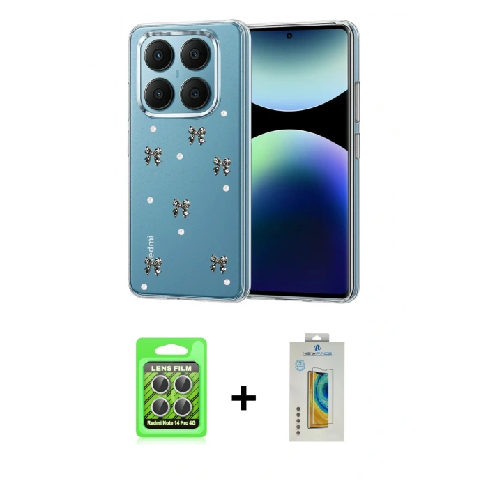 MARSİLYAN™- Redmi Note 14 Pro 4G Kılıf Yörünge Form - Şeffaf Polymer Nano Ekran Koruyucu + Raze Metal Kamera Lens - GS
