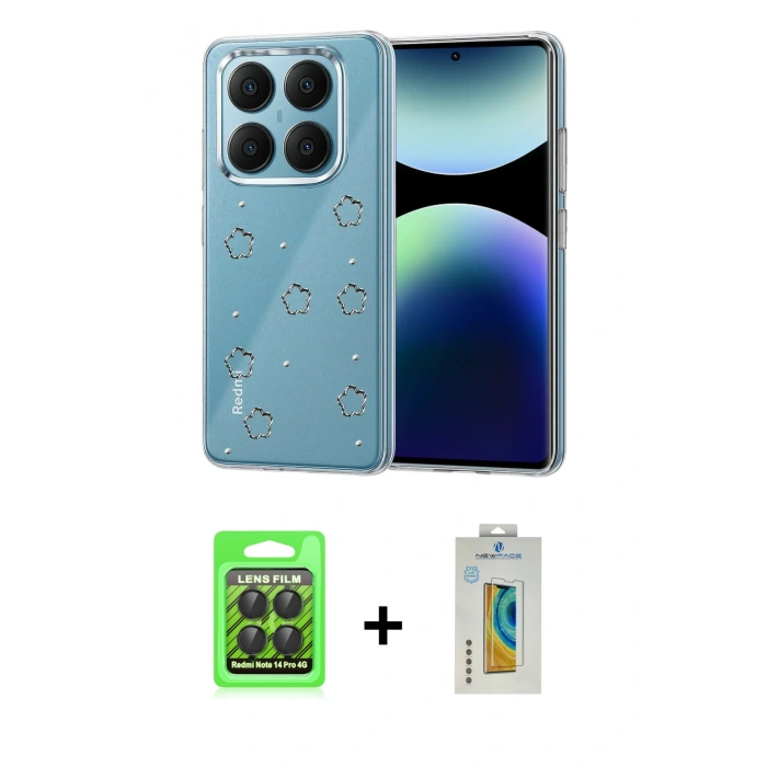 MARSİLYAN™- Redmi Note 14 Pro 4G Kılıf Yörünge Form - Şeffaf Polymer Nano Ekran Koruyucu + Raze Metal Kamera Lens - SH