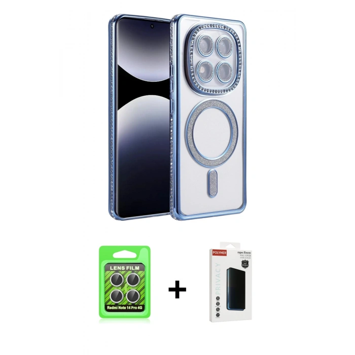 MARSİLYAN™- Redmi Note 14 Pro 4G Kılıf Zirve Doku Prime - Şeffaf Hayalet Polymer Nano Ekran Koruyucu + Raze Metal Kamera Lens - GS