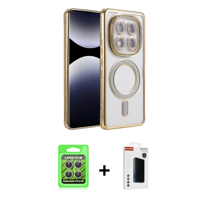MARSİLYAN™- Redmi Note 14 Pro 4G Kılıf Zirve Doku Prime - Şeffaf Hayalet Polymer Nano Ekran Koruyucu + Raze Metal Kamera Lens - GS