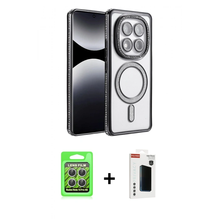 MARSİLYAN™- Redmi Note 14 Pro 4G Kılıf Zirve Doku Prime - Şeffaf Hayalet Polymer Nano Ekran Koruyucu + Raze Metal Kamera Lens - GS