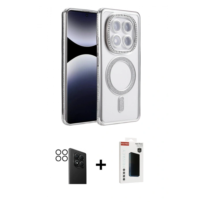 MARSİLYAN™- Redmi Note 14 Pro 4G Kılıf Zirve Doku Prime - Şeffaf Hayalet Polymer Nano Ekran Koruyucu + PVD Metal Kamera Lens - SH