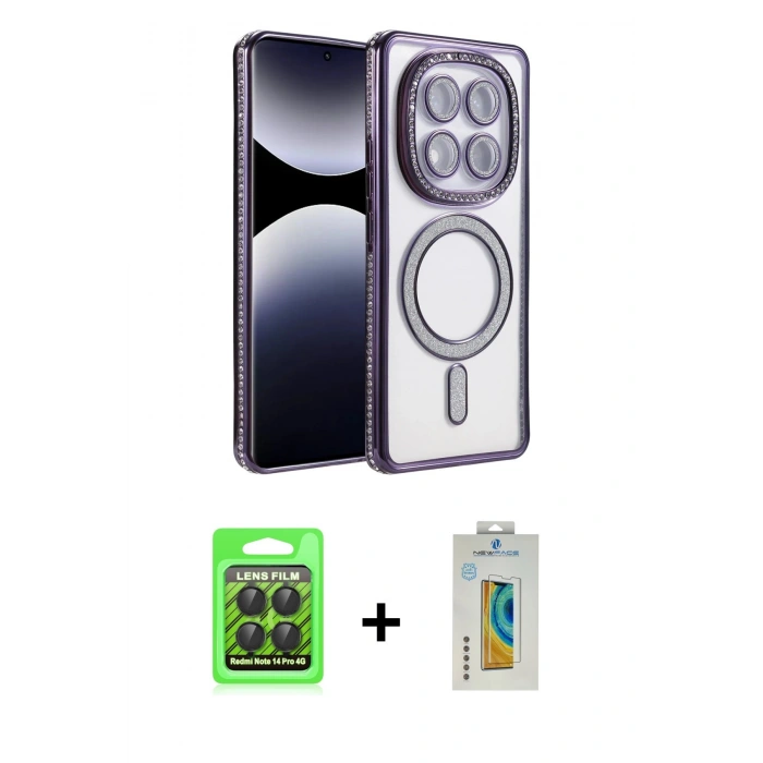 MARSİLYAN™- Redmi Note 14 Pro 4G Kılıf Zirve Doku Prime - Şeffaf Polymer Nano Ekran Koruyucu + Raze Metal Kamera Lens - SH