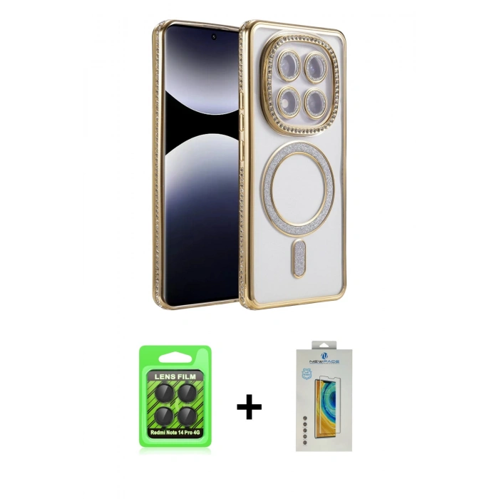 MARSİLYAN™- Redmi Note 14 Pro 4G Kılıf Zirve Doku Prime - Şeffaf Polymer Nano Ekran Koruyucu + Raze Metal Kamera Lens - SH