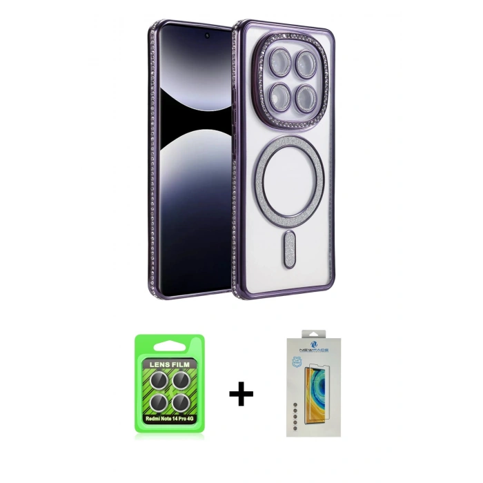 MARSİLYAN™- Redmi Note 14 Pro 4G Kılıf Zirve Doku Prime - Şeffaf Polymer Nano Ekran Koruyucu + Raze Metal Kamera Lens - GS