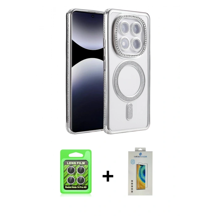 MARSİLYAN™- Redmi Note 14 Pro 4G Kılıf Zirve Doku Prime - Şeffaf Polymer Nano Ekran Koruyucu + Raze Metal Kamera Lens - GS