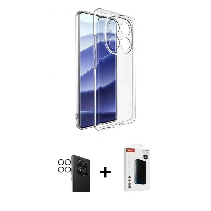 MARSİLYAN™- Redmi Note 14 Pro 4G Kılıf Zirve Doku - Şeffaf Hayalet Polymer Nano Ekran Koruyucu + Gümüş PVD Metal Kamera Lens