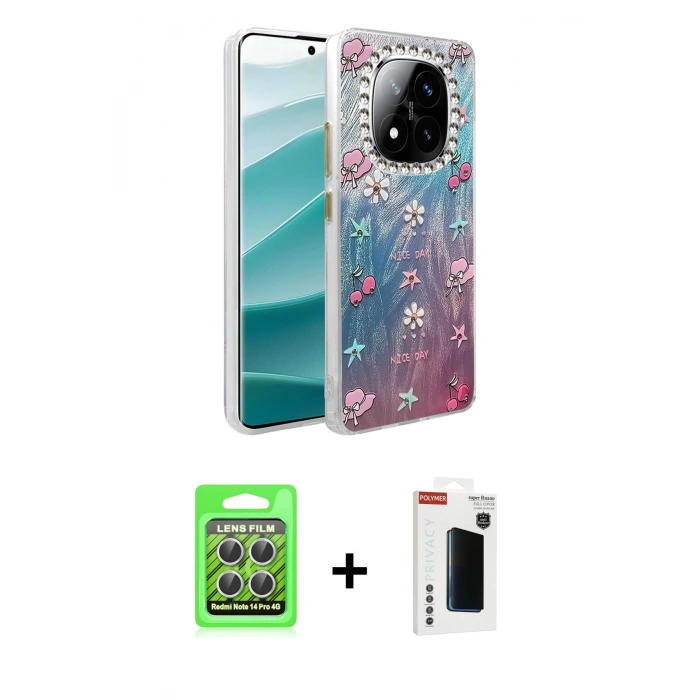 MARSİLYAN™- Redmi Note 14 Pro 4G Kılıf Zirve Modern Prime - Şeffaf Hayalet Polymer Nano Ekran Koruyucu + Gümüş Raze Metal Kamera Lens