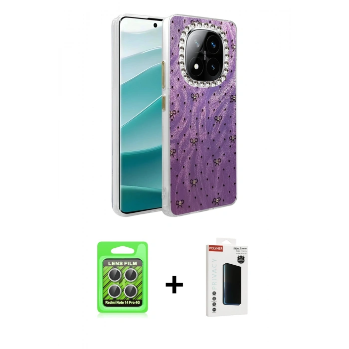 MARSİLYAN™- Redmi Note 14 Pro 4G Kılıf Zirve Modern Prime - Şeffaf Hayalet Polymer Nano Ekran Koruyucu + Gümüş Raze Metal Kamera Lens