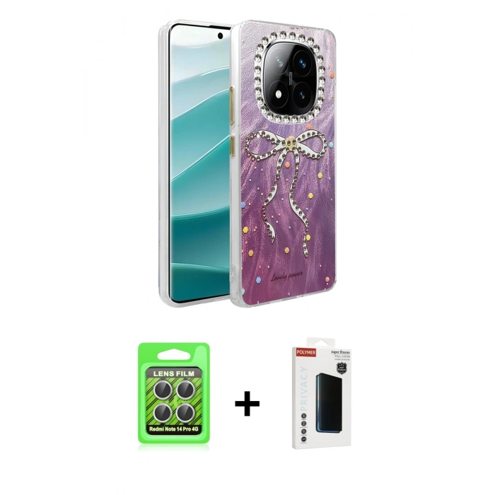 MARSİLYAN™- Redmi Note 14 Pro 4G Kılıf Zirve Modern Prime - Şeffaf Hayalet Polymer Nano Ekran Koruyucu + Gümüş Raze Metal Kamera Lens