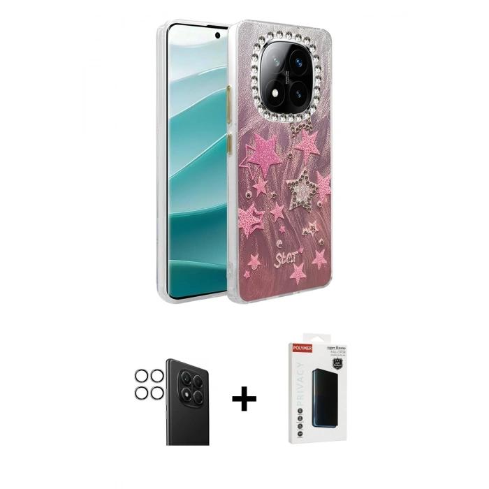 MARSİLYAN™- Redmi Note 14 Pro 4G Kılıf Zirve Modern Prime - Şeffaf Hayalet Polymer Nano Ekran Koruyucu + PVD Metal Kamera Lens - GS