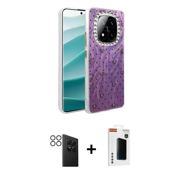 MARSİLYAN™- Redmi Note 14 Pro 4G Kılıf Zirve Modern Prime - Şeffaf Hayalet Polymer Nano Ekran Koruyucu + PVD Metal Kamera Lens - SH